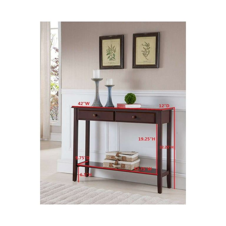 KB Natural Wood Entryway Console Table with Drawers - Walnut - 32