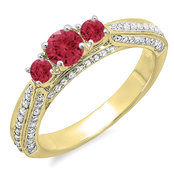 Dazzlingrock Collection 14K Round Ruby & White Diamond Bridal Engagement Ring, Yellow Gold, Size 6.5