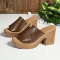 thumbnail image 5 of Dakaela Women's Chunky Heeled Sandal Leather Platform Wedge Slides Arch Support Dress Slip on Pumps, 5 of 7