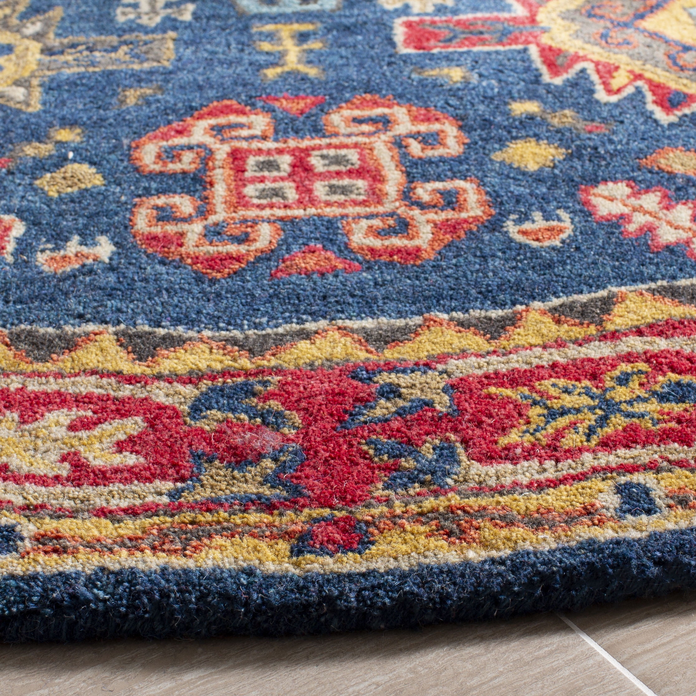 SAFAVIEH Heritage Yasim Geometric Wool Runner Rug, Navy/Red, 2'3" x 12'