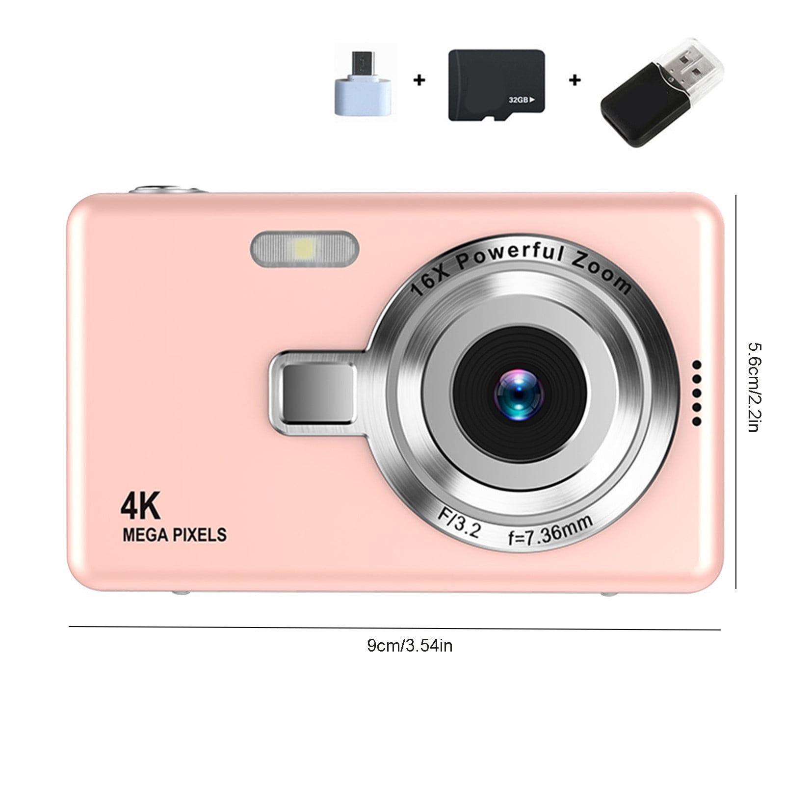 Digital Camera 1080p HD, Up To 48MP Interpolation, Electronic Stabilization, 16x Digital Zoom, 2.4‑Inch LCD, Night Flash, Face Detect, MicroSD Up To 64GB, Rechargeable, Compact Student Portable