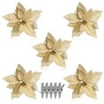 thumbnail image 2 of Haillom 15 Pieces Poinsettia Artificial Christmas Flowers Decorations Xmas Tree Ornaments Red Glitter Gold with Clips, 2 of 8
