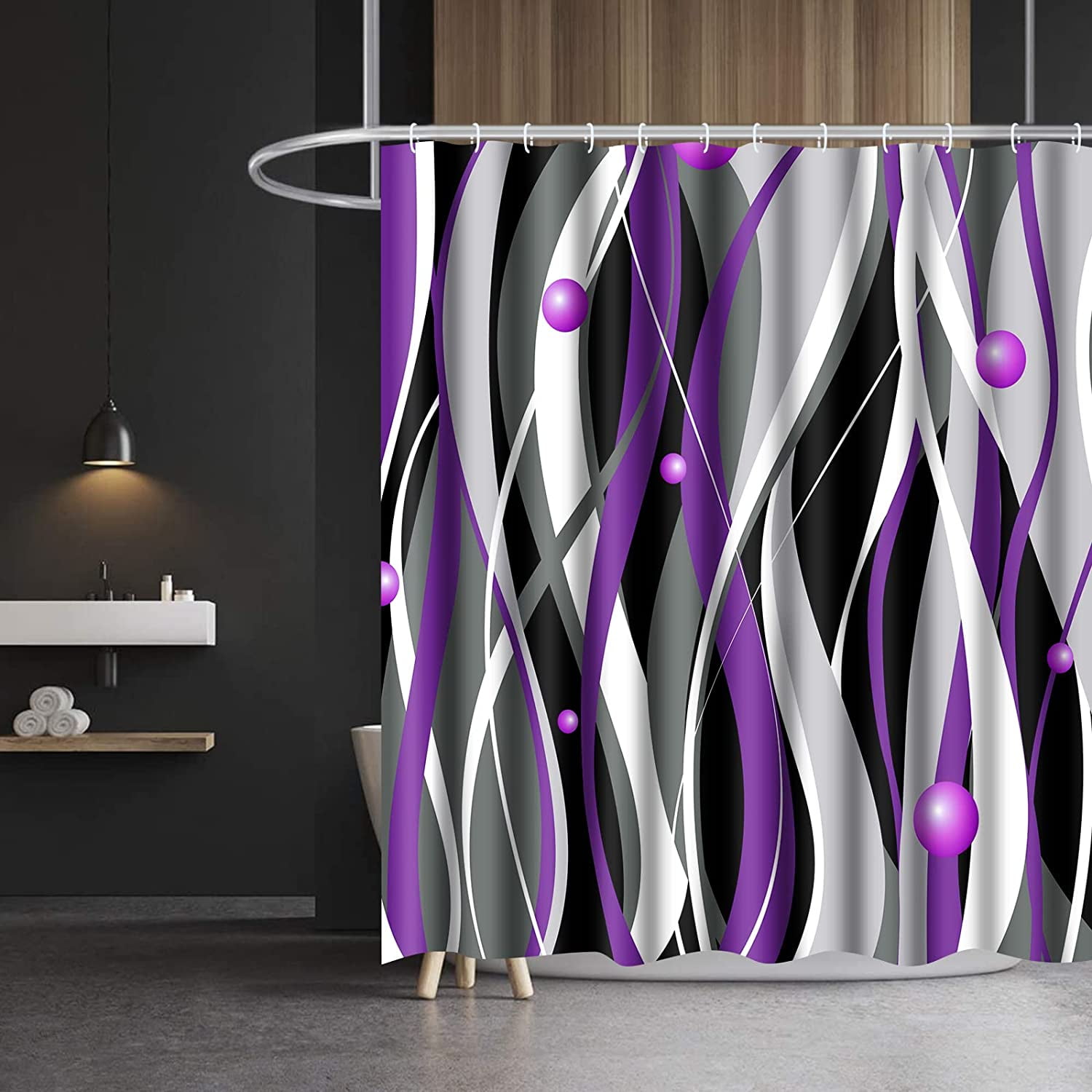 Ikfashoni Purple Abstract Geometry Shower Curtain, Waterproof Fabric ...