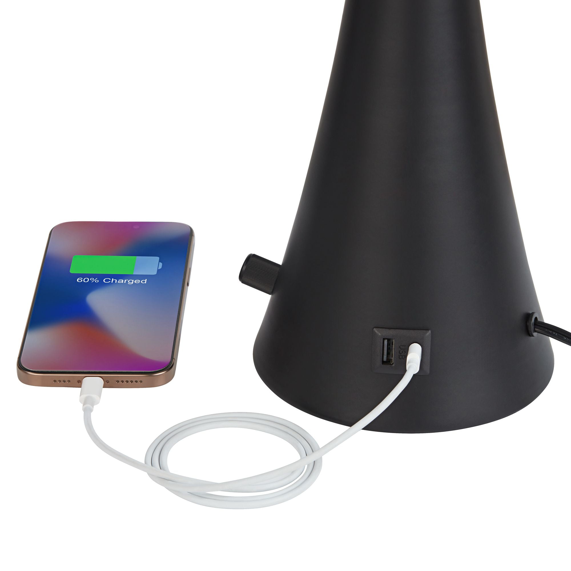 360 Lighting Karl Modern Table Lamps 28 1/4" Tall Set of 2 Black Metal with USB and AC Power Outlet in Base White Drum Shade for Bedroom Living Room