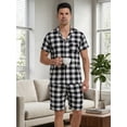 thumbnail image 3 of LANBAOSI Mens Pajamas Set Short Sleeve Button Down Shirts and Plaid PJ Shorts 2pc Soft Lounge Sleepwear Set(White Plaid,L), 3 of 11