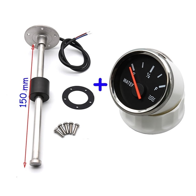 52MM Gauge Water Level Gauge Red Light 0-190Ohm Water Tank Level Indicator Meter With Fuel Water Level Sensor 150MM 200MM 250MM ,Easy to Install