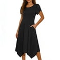 thumbnail image 3 of NSLGXD Womens Casual Dress for Summer Short Sleeve Crew Neck Flowy Beach Dresses with Pockets Handkerchief Hem A-Line Midi Sundress Black Dresses,Size S-2XL, 3 of 7