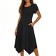 thumbnail image 1 of Mujeres Manga Corta Tops Estilo Casual Cuello Redondo Sólido Irregular Doblado Vestido, Vestido de Manga Corta para las Mujeres Falda Primavera Verano Diario, 1 of 6