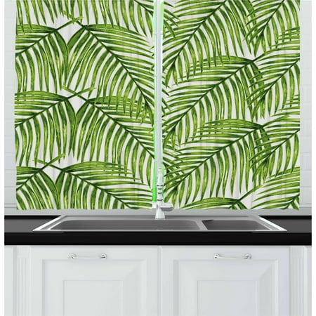Plant Curtains 2 Panels Set Fascinating Leaves On Branches Exotic Setting Floral Arrangement Jungle Themed Greens Window Drapes For Living Room