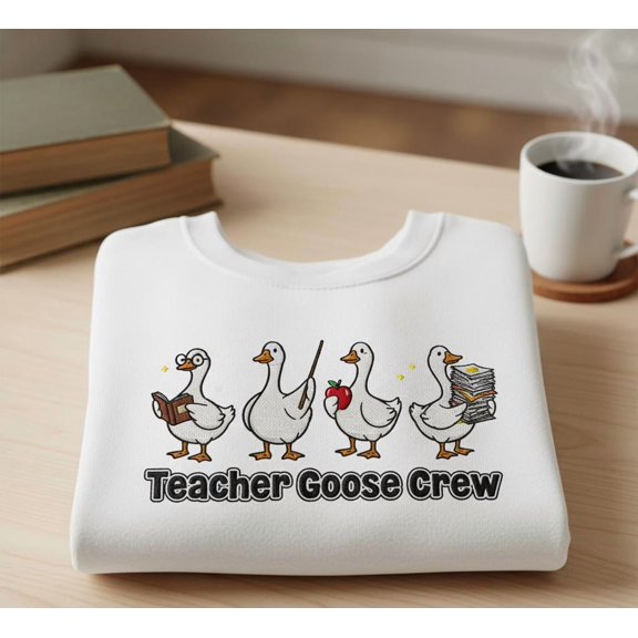 Teacher Goose Crew Embroidered Sweatshirt, Funny Teacher Gift, Goose Squad Crewneck, Cute Classroom Sweater