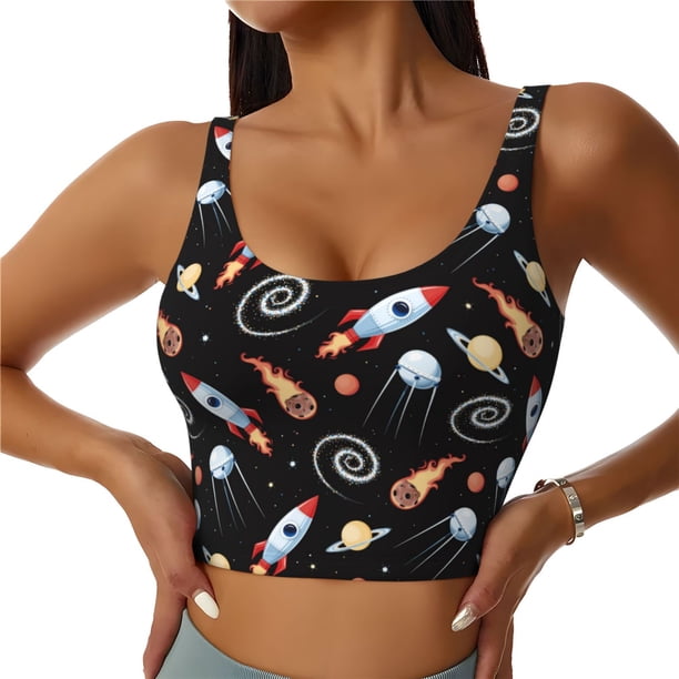 Balery Space Rocket Sujetadores deportivos con espalda cruzada para mujer, acolchados, sin costuras, de alto impacto, ideales para yoga, gimnasio, entrenamiento y fitness.-Large