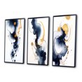 thumbnail image 3 of Designart "Suites of Distant Moods Gilded Ink Abstract I" Abstract Painting Framed Wall Art Set Of 3 - Blue Modern Frame Gallery Set For Office Decor, 3 of 6