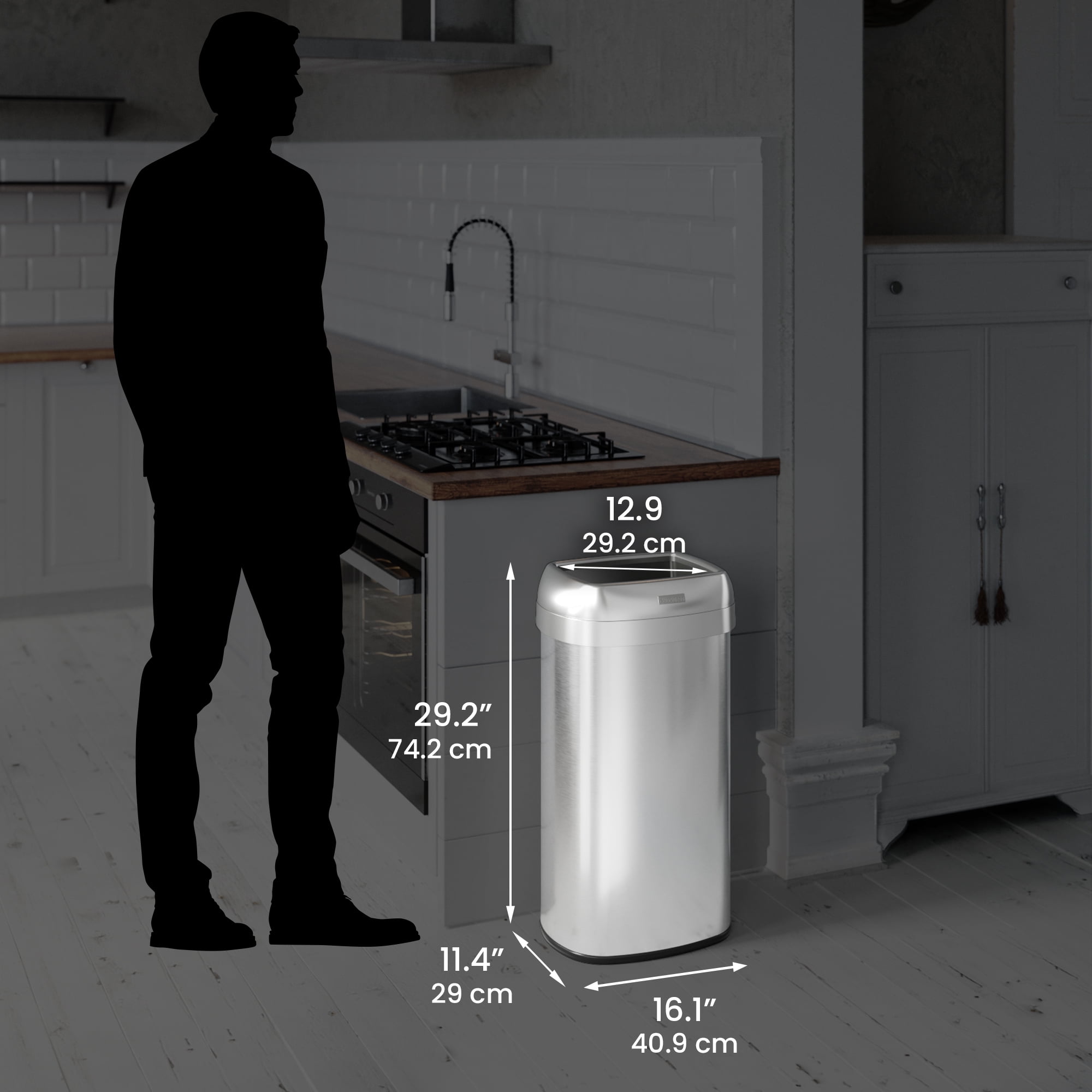 iTouchless Dual-Deodorizer Stainless Steel Trash Can 16 gal. Brushed Steel (OL16STV)