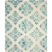 SAFAVIEH Dip Dye Kiersten Floral Wool Area Rug, Ivory/Light Blue, 8' x 10'