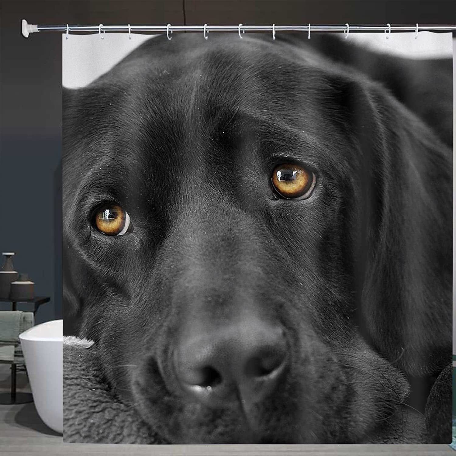 SPXUBZ Black Dog Shower Curtain Lab Labrador Retriever Dog Bathroom Decor Polyester Fabric
