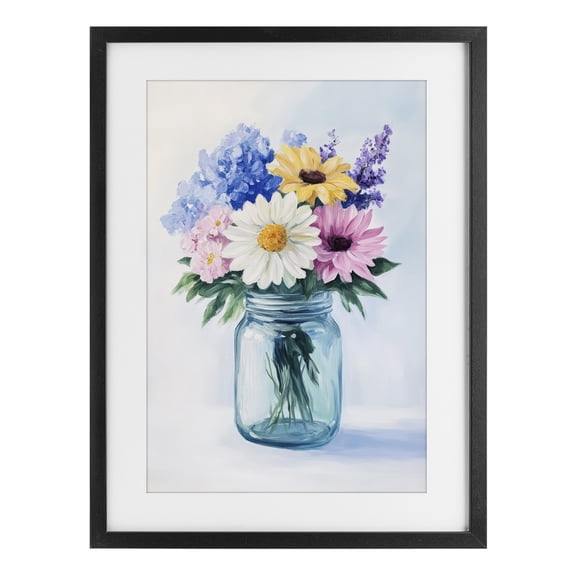 Stupell Industries Country Jar Wildflower Bouquet Black Framed Print Under Glass, design by Petal Prints Design
