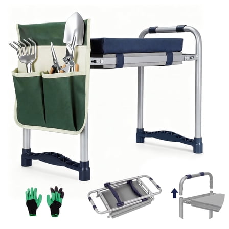 ORFELD 2-in-1 Garden Kneeler and Seat, Equipped with a Large Garden Tool Bag and a Pair of Claw Gloves,Portable Lightweight Bench Thicken EVA Foam Pad Sturdy Steel Pipe Practical Garden Tools(Green)