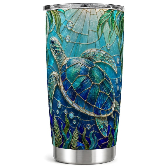 Stained Glass Turtle Tumbler 20oz, Sea Tumbler, Stainless Steel Travel Cup
