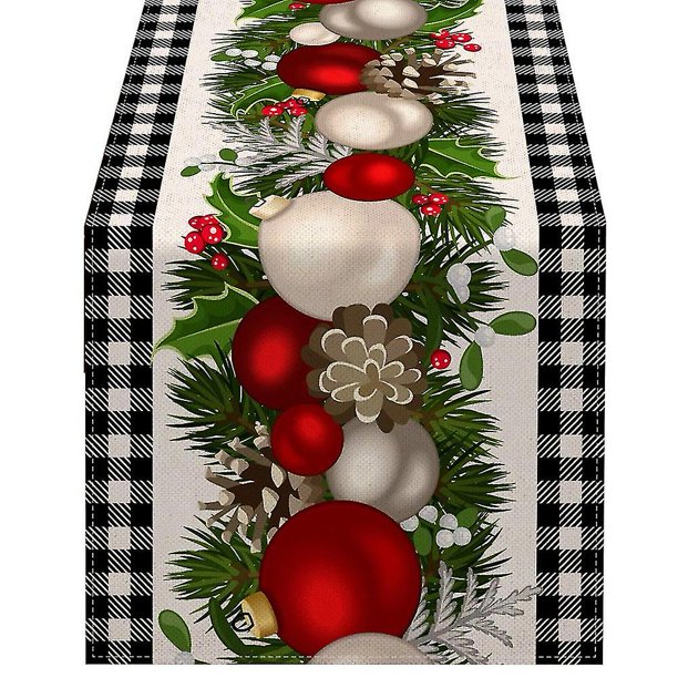 Camino de mesa navideño de cuadros en blanco y negro, decoración navideña a cuadros, casa de vacaciones, cocina, diciembre