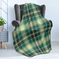 thumbnail image 4 of Plaid Soft Flannel Fleece Blanket, Horizontal and Vertical Stripes in Tartan Pattern Geometric Style Pattern, Cozy Plush for Indoor and Outdoor Use, 60" x 80", Yellow Jade Green Grey, by Ambesonne, 4 of 5
