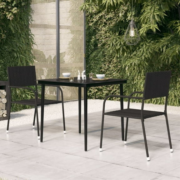 Casafoyer Patio Dining Table Black 31.5"x31.5"x29.1" Steel and Glass