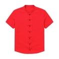 thumbnail image 4 of Kalauyu Men's Mandarin Collar Shirts Short Sleeve Button Down Shirt Summer Casual Loose Breathable Lightweight Solid Color Shirts, 4 of 5