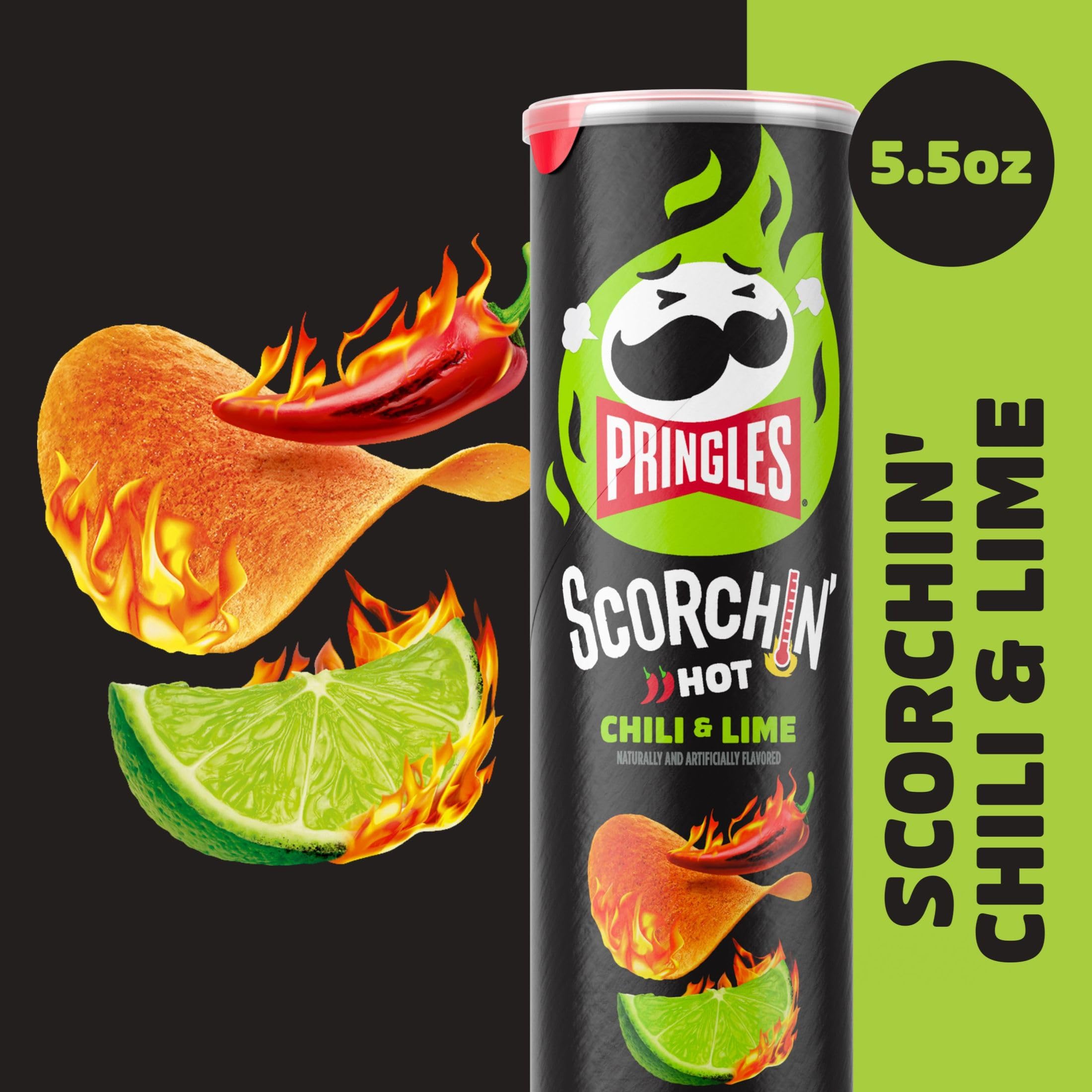 Pringles Scorchin' Chili & Lime Potato Crisps, 5.5 oz (Pack of 2) with By The Cup Mints