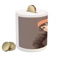 thumbnail image 2 of Pin up Girl Piggy Bank, Portrait of Hand Drawn Pale Skin Lady with Mole on Cheek, Ceramic Coin Bank Money Box for Cash Saving, 3.6" X 3.2", Dark Taupe Dimgrey, by Ambesonne, 2 of 4