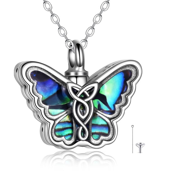 Urn Necklace for Ashes Butterfly Sliver Abalone Shell Pendant Keepsake for Woman Jewelry