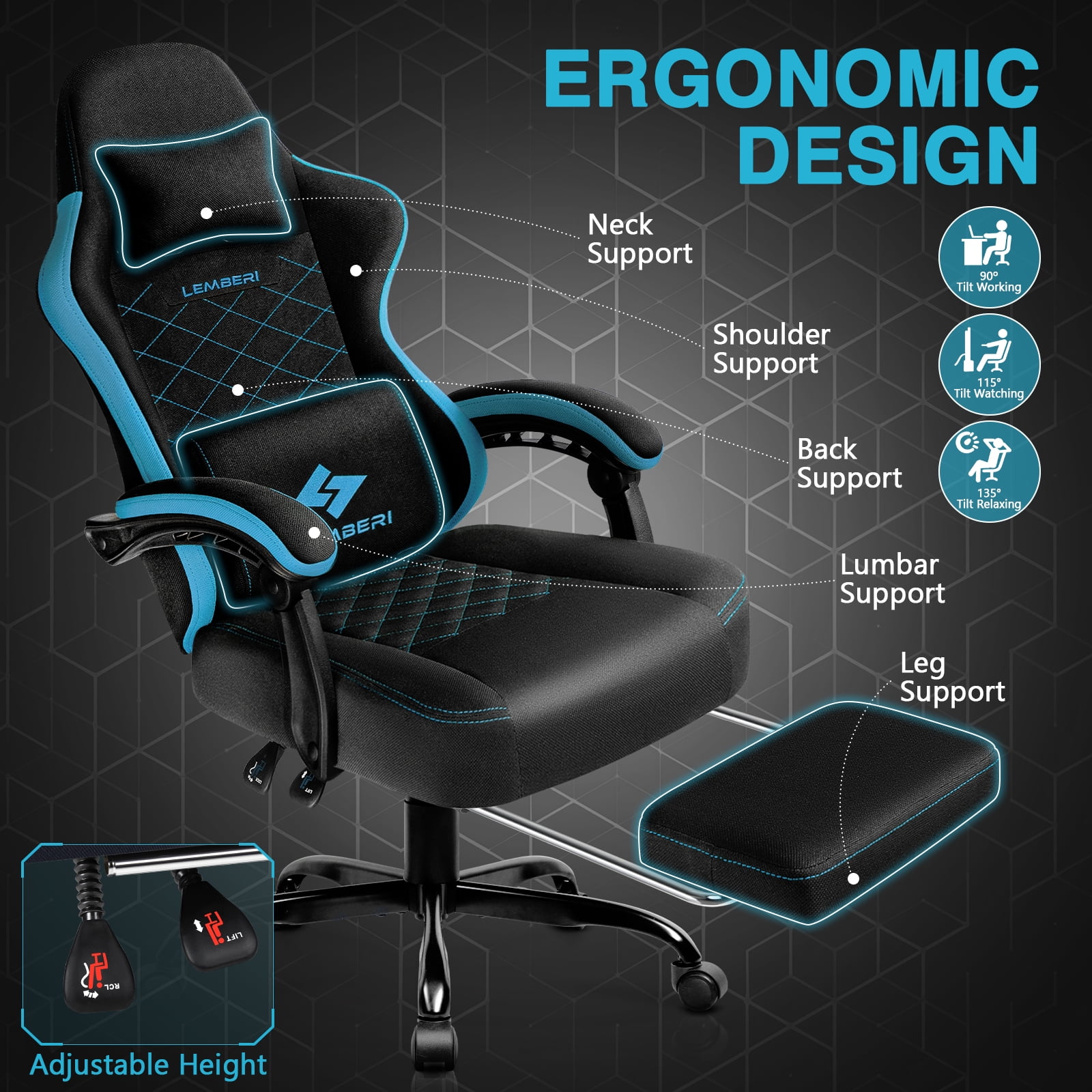 Waleaf Video Game Chairs with footrest,Gamer Chair for Adults,Big and Tall Chair, 400lb Capacity, Racing Style Computer Chair with Ergonomic Lumbar Support, Gaming Chairs for Teens