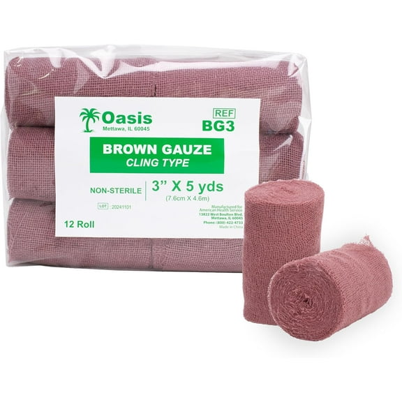 Brown Gauze Rolls Pack of 12, Bandage Roll, 100% Cotton, 3” x 5 Yards, Cling Gauze Wrap for Effective Wound Care & Comfort