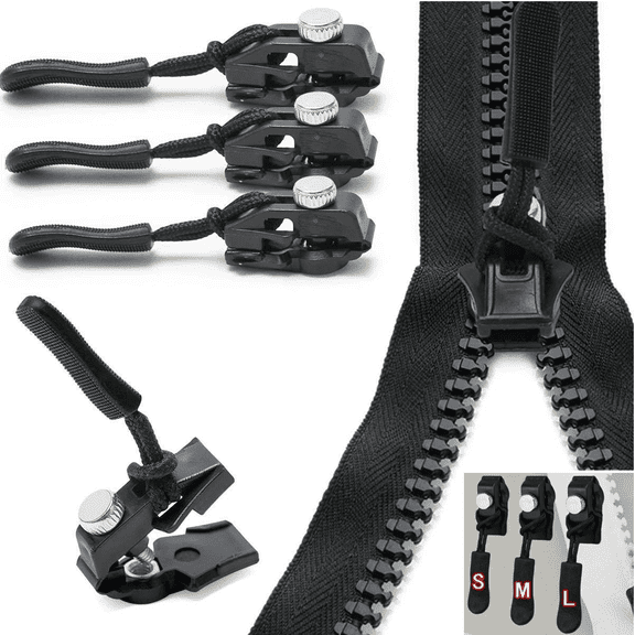 6 pcs Universal Zipper Repair Kit,  Replacement Heads for Clothing and Bags(2L 2M 2S Sizes & Installation Tool)
