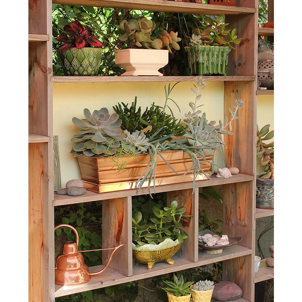 Rectangular Metal Flower Planter Box with Embossed Line Design, Small, Copper- Saltoro Sherpi