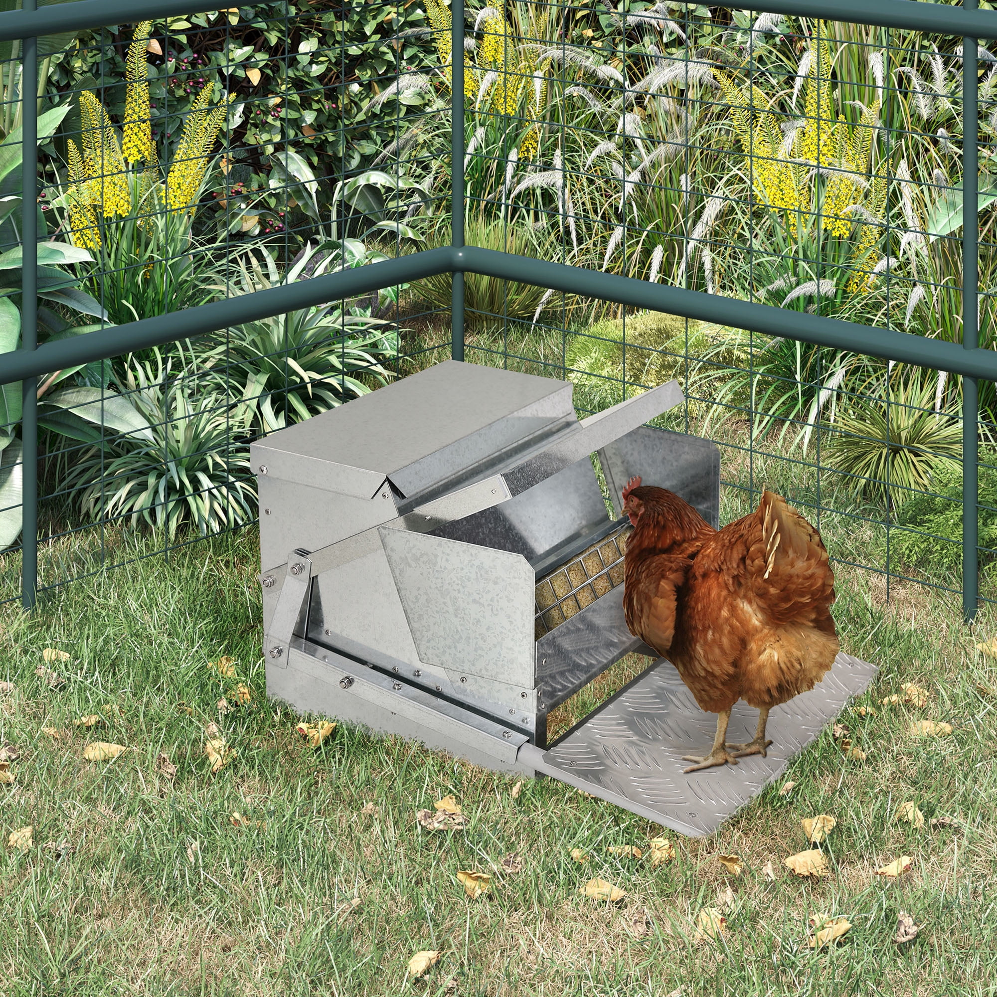 25 lbs Capacity Automatic Chicken Poultry Feeder with a Galvanized Steel and Aluminium Build, Weatherproof Design