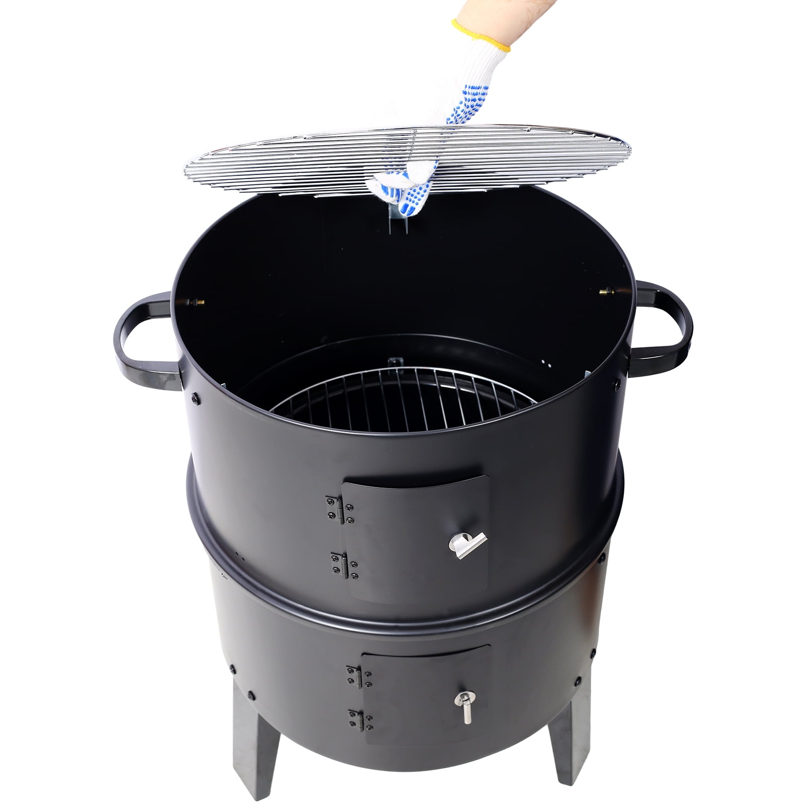 16-Inch Charcoal Smoker Grill, 3-in-1 Vertical Wood Smoker for Camping, Backyard, Outdoor Cooking with Thermometer & Adjustable Vents