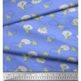 thumbnail image 1 of Soimoi Blue Cotton Poplin Fabric Cloud & Watercolor Bird Printed Craft Fabric by the Yard 42 Inch Wide, 1 of 3