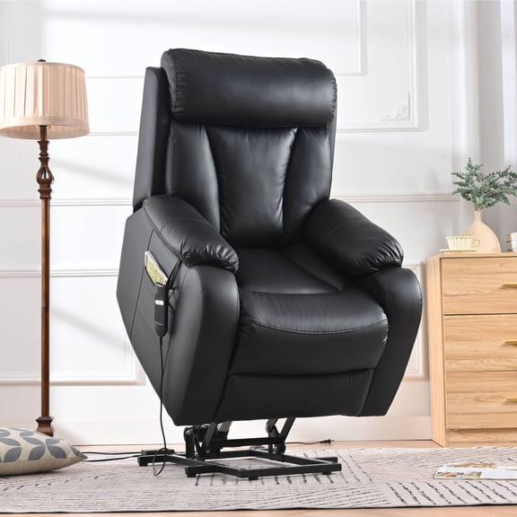 Electric Power Lift Recliner Chair for Elderly, PU Recliner Lounge Single Sofa Chair for Living Room, Black