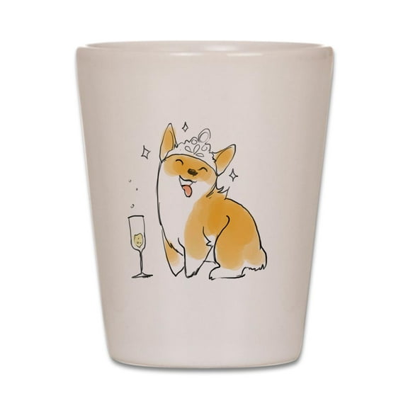 CafePress - Champagne Corgi - White Shot Glass, Unique and Funny Shot Glass
