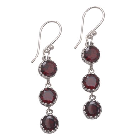 NOVICA Garnet dangle earrings, 'Everlasting Trinity'