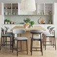 thumbnail image 5 of 26" Counter Height Bar Stools Set of 6, Kitchen Bar Stools With Curved Back & Wood Legs, Mid Century Modern Upholstered, For Kitchen Island Dining Room, Light Grey, 5 of 11