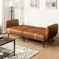 thumbnail image 4 of Gymax Convertible Futon Sofa Bed PU Adjustable Couch Sleeper w/Wood Legs Brown, 4 of 10