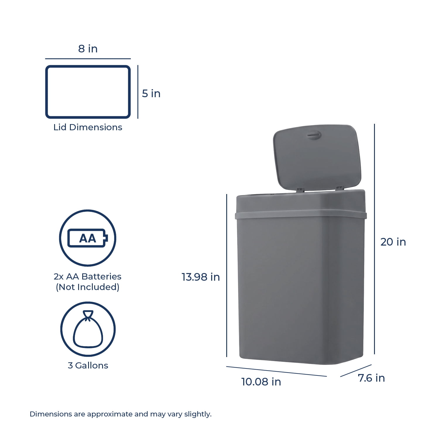 Nine Stars Automatic Bathroom Trash Can, 3.2 Gallon Plastic, Motion Sensor Waste Bin with Soft Close Lid, Soothing Grey