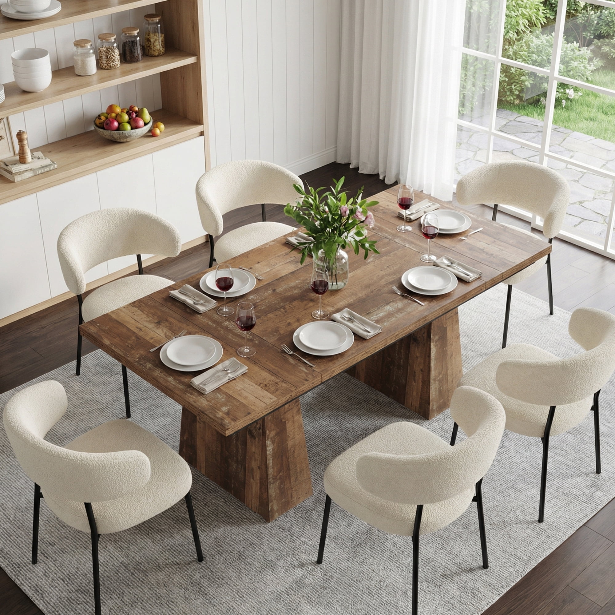 MAYEERTY 63 Inch Farmhouse Multi-Use Table, Rectangular Wood Table for 6 People with Sturdy Pedestal Base