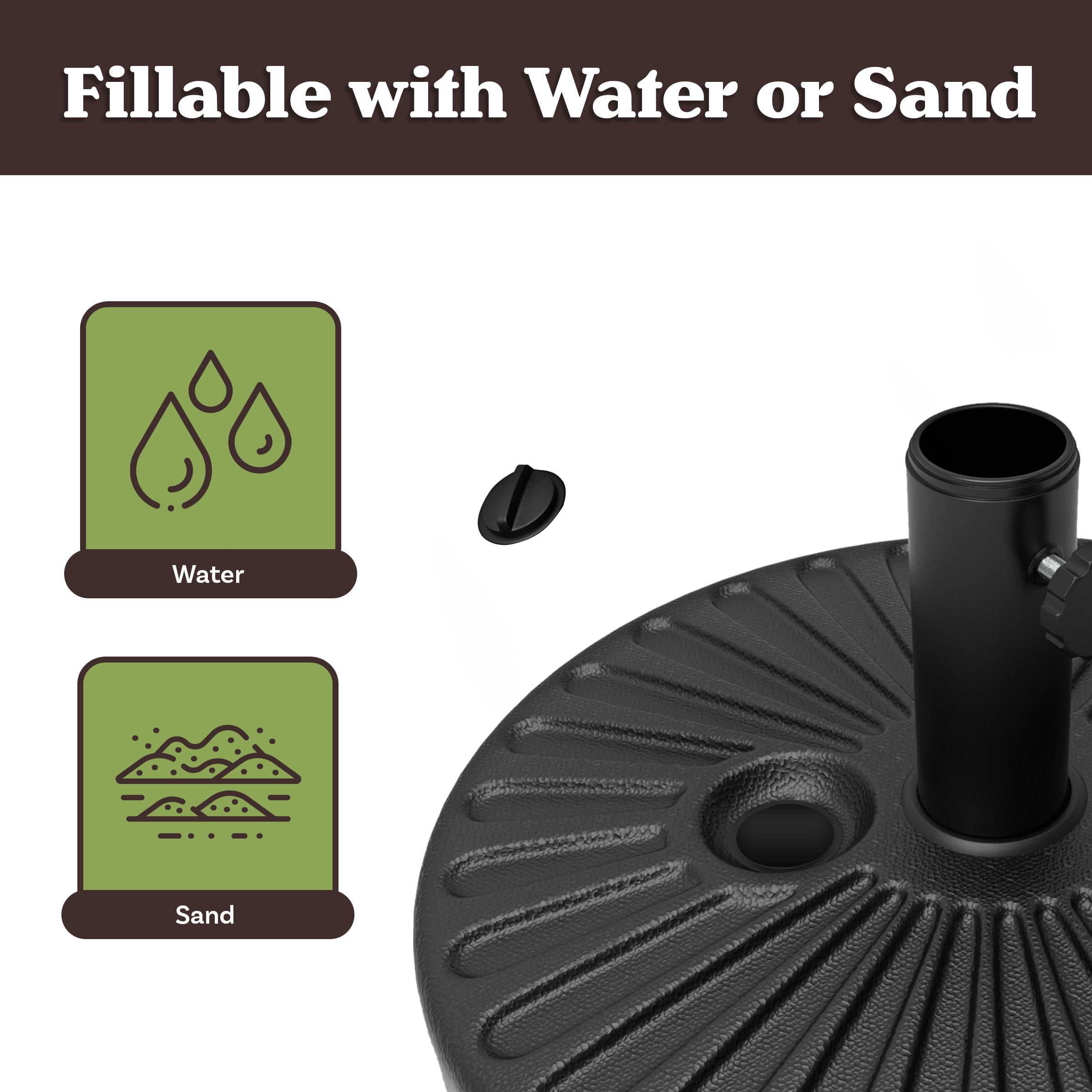 Pure Garden 50lb Fillable Umbrella Base – Freestanding HDPE Patio Stand with Handle & Pole Lock, Black