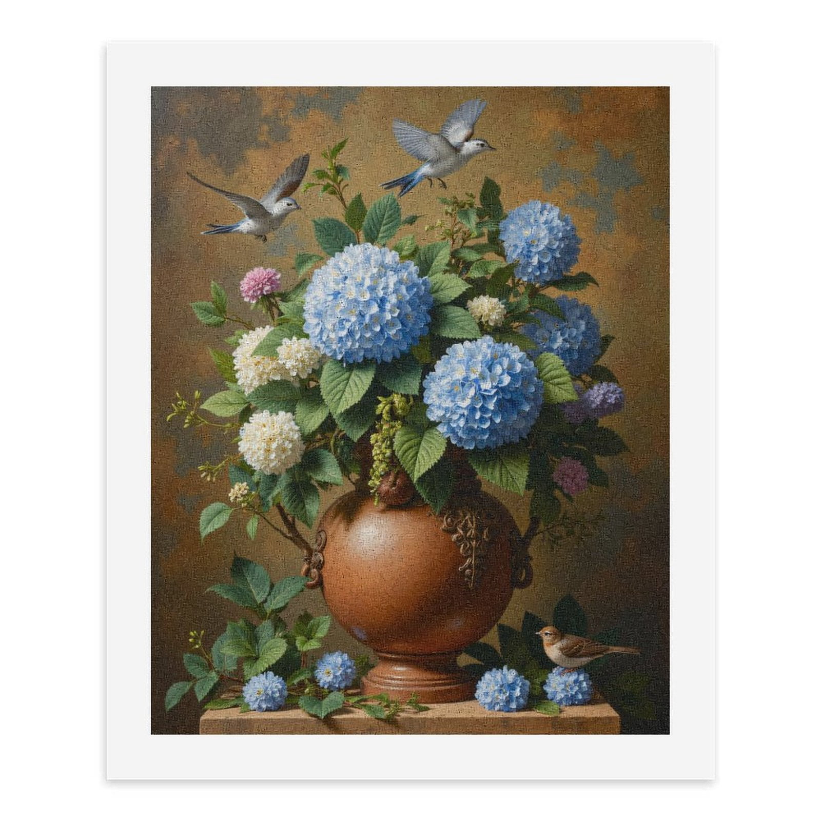 Paint By Numbers Kit for Adults Beginner - Blue Hydrangeas Vase Birds Painting DIY Canvas Painting Kits for Adults, Frameless Paint By Number for Adults for Home Wall Decor 16x20 Inch
