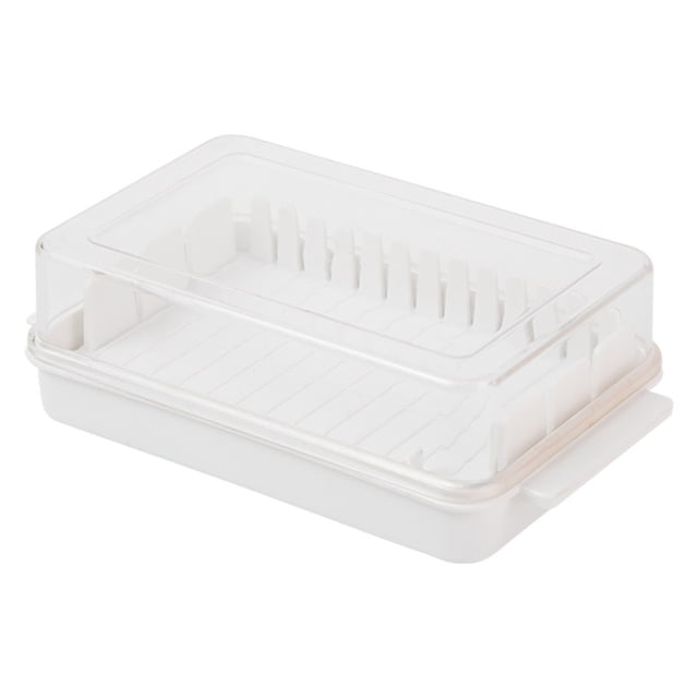 Plato de mantequilla de corte cuantitativo, plato de mantequilla de plástico con tapa divisible, caja de contenedor de conservación hermética de mantequilla, (blanco)