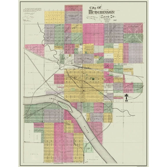 Historic City Map - Hutchinson Kansas - Everts 1887 - Vintage Wall Art
