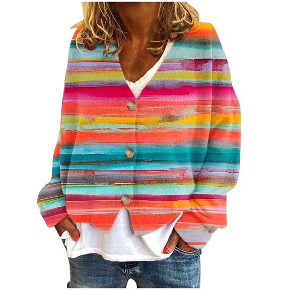 Soft Cardigan Sweater Womens Long Sleeve Button Front V-Neck Cardigans Lightweight Soft Knit Tops Multicolor, XL