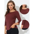 thumbnail image 2 of Blusa Estampado De Pata De Gallo Manga 3/4 Cuello Del Barco Oficina Trabajo Para Mujer Rojo1 XL, 2 of 4