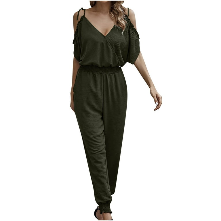 Gaecuw Jumpsuits for Women Dressy Short Sleeve Overall with